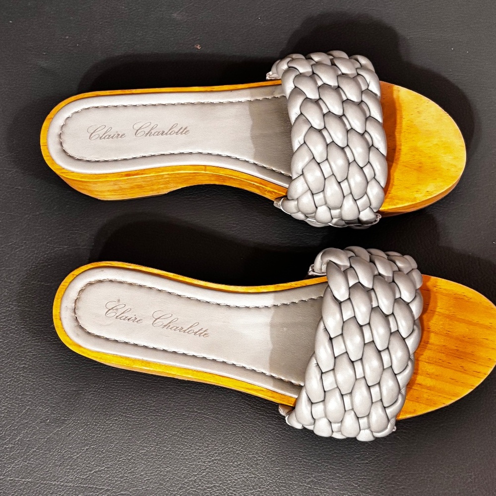 Claire Charlotte Women’s Clogs Light Blue Braided Wooden Heels Size 38 Slip On